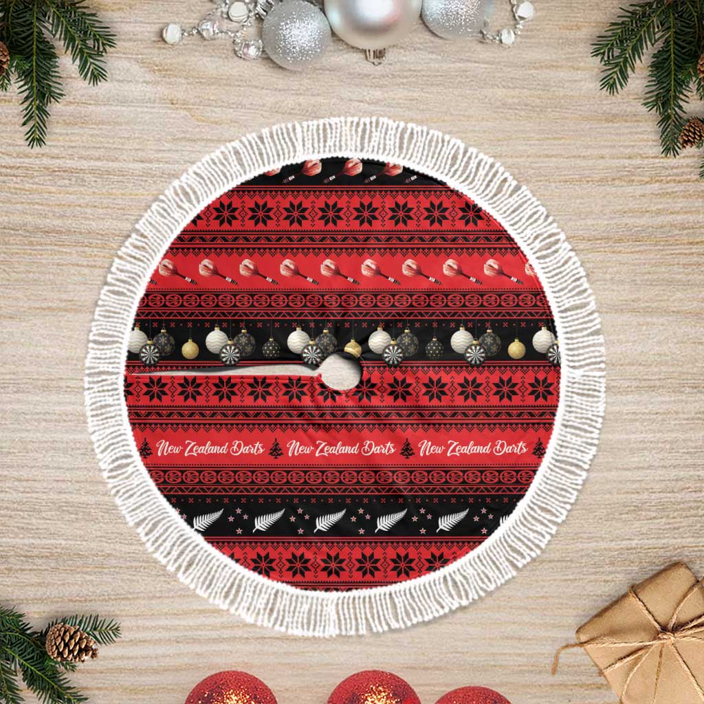 New Zealand Darts Christmas Tree Skirt Merry Xmas Aotearoa Maori Red - Polynesian Pride