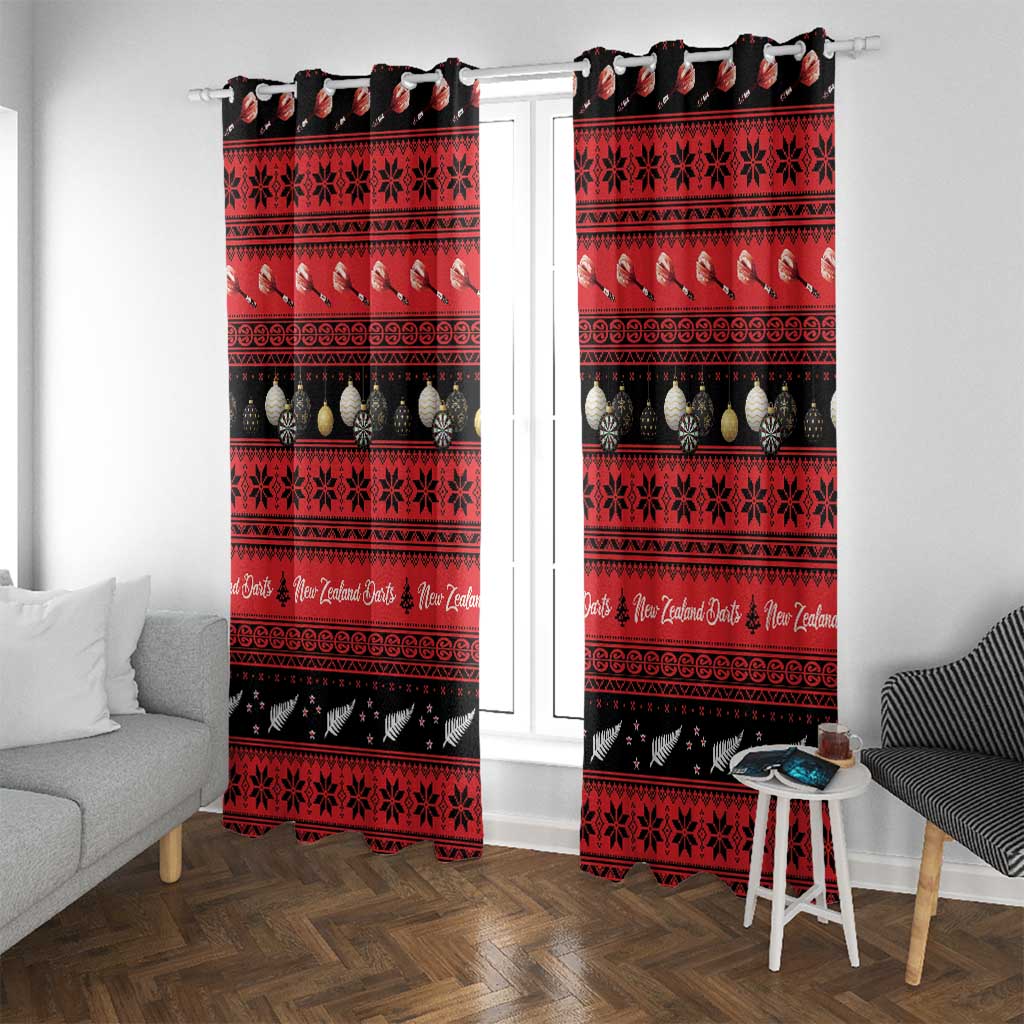New Zealand Darts Christmas Window Curtain Merry Xmas Aotearoa Maori Red - Polynesian Pride