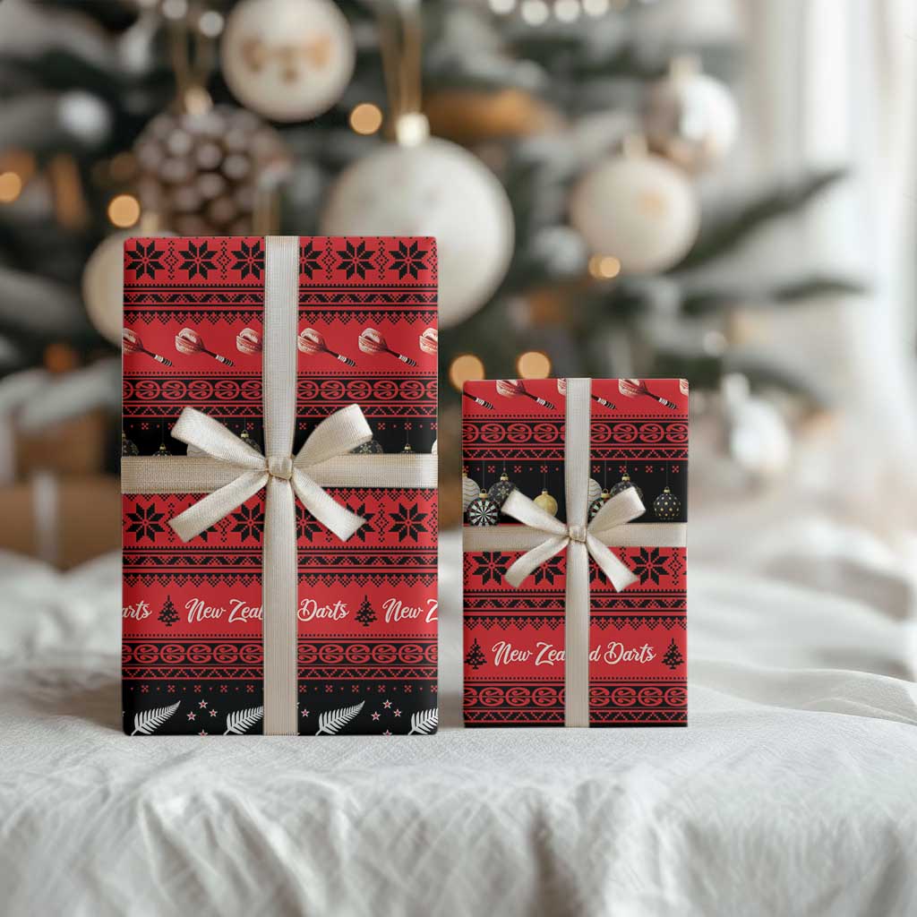 New Zealand Darts Christmas Wrapping Paper Merry Xmas Aotearoa Maori Red - Polynesian Pride