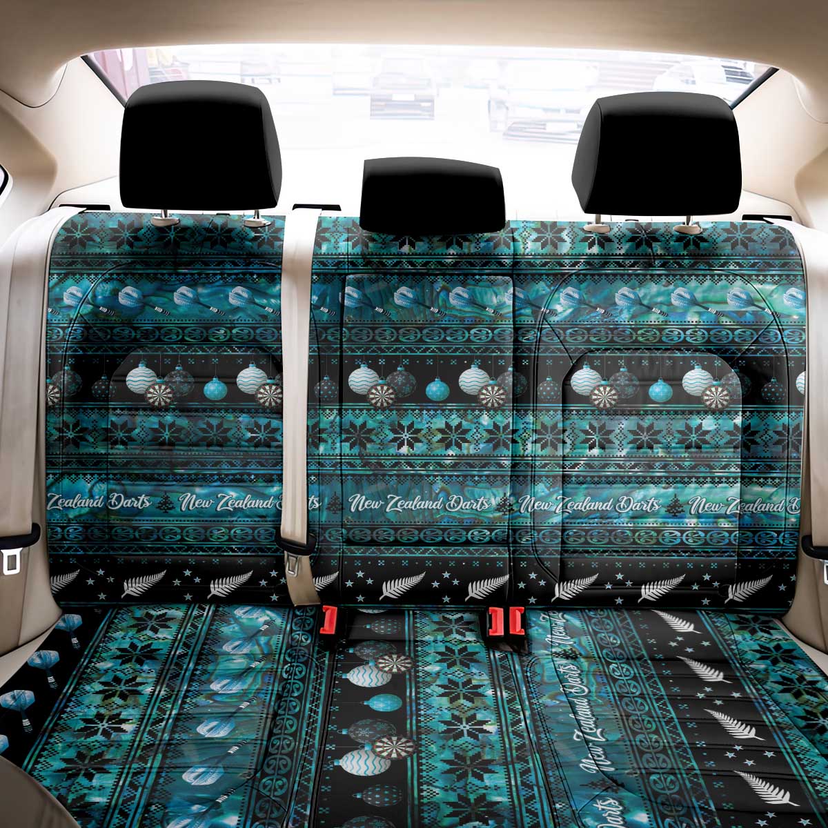 New Zealand Darts Christmas Back Car Seat Cover Merry Xmas Aotearoa Maori Paua Shell - Polynesian Pride