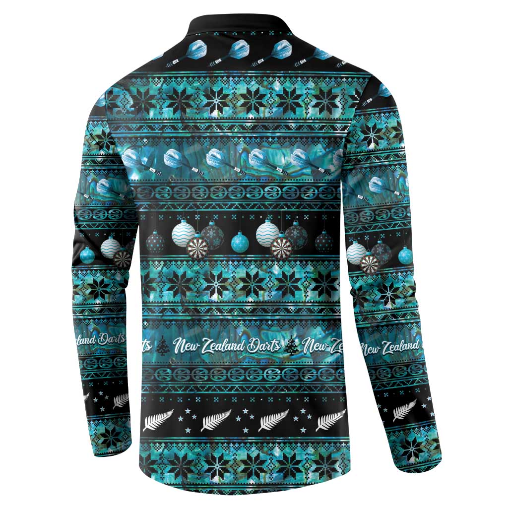 New Zealand Darts Christmas Button Sweatshirt Merry Xmas Aotearoa Maori Paua Shell - Polynesian Pride