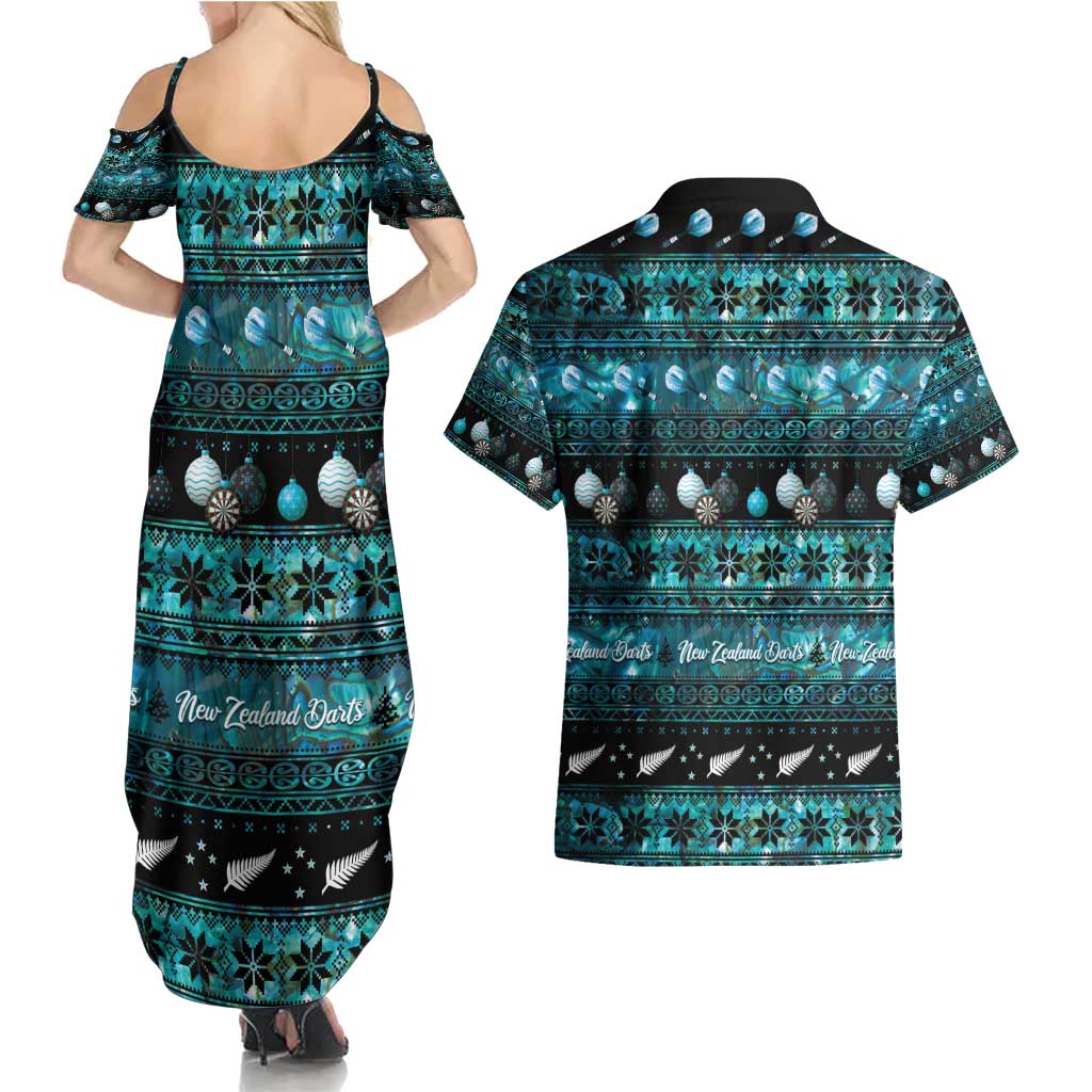 New Zealand Darts Christmas Couples Matching Summer Maxi Dress and Hawaiian Shirt Merry Xmas Aotearoa Maori Paua Shell - Polynesian Pride
