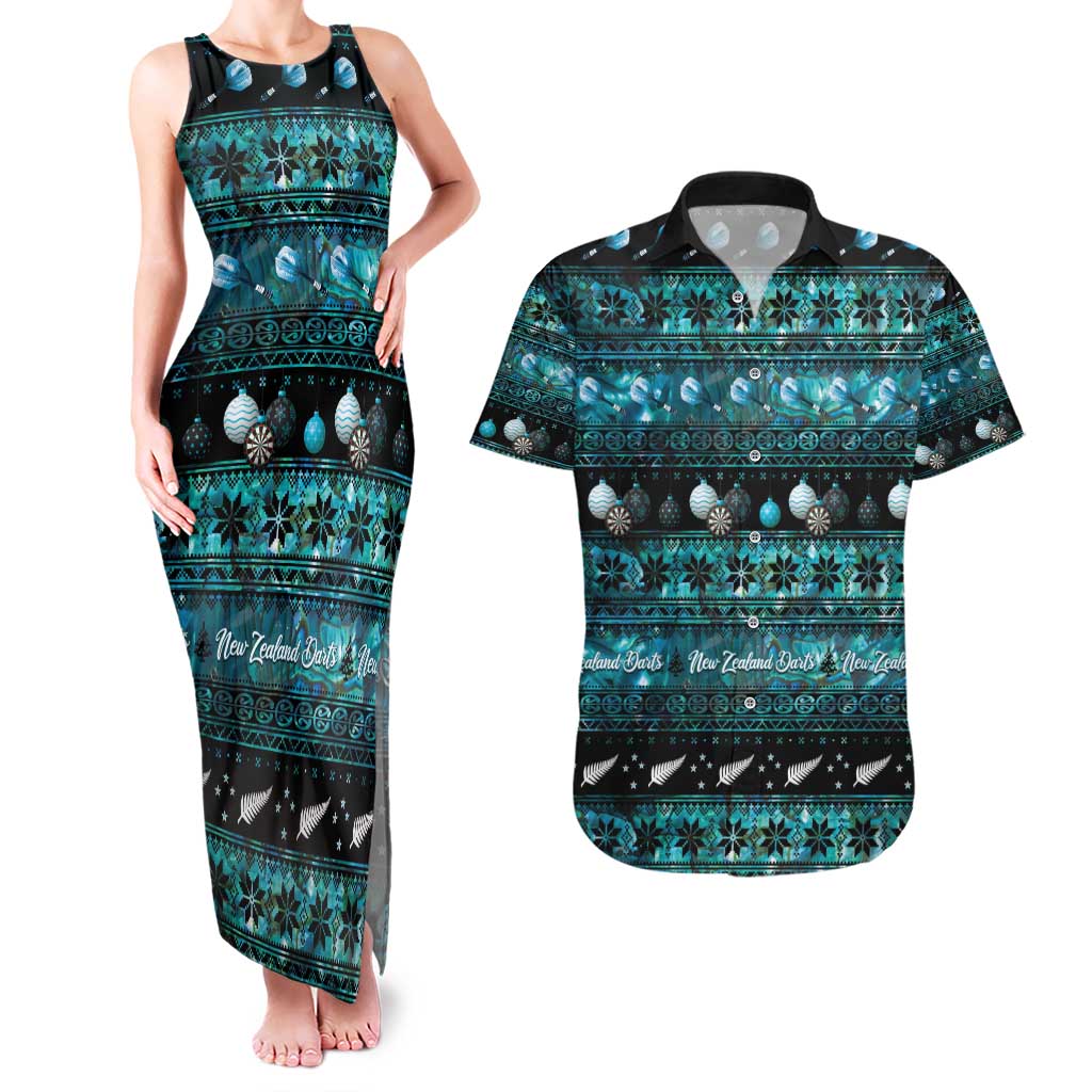 New Zealand Darts Christmas Couples Matching Tank Maxi Dress and Hawaiian Shirt Merry Xmas Aotearoa Maori Paua Shell - Polynesian Pride