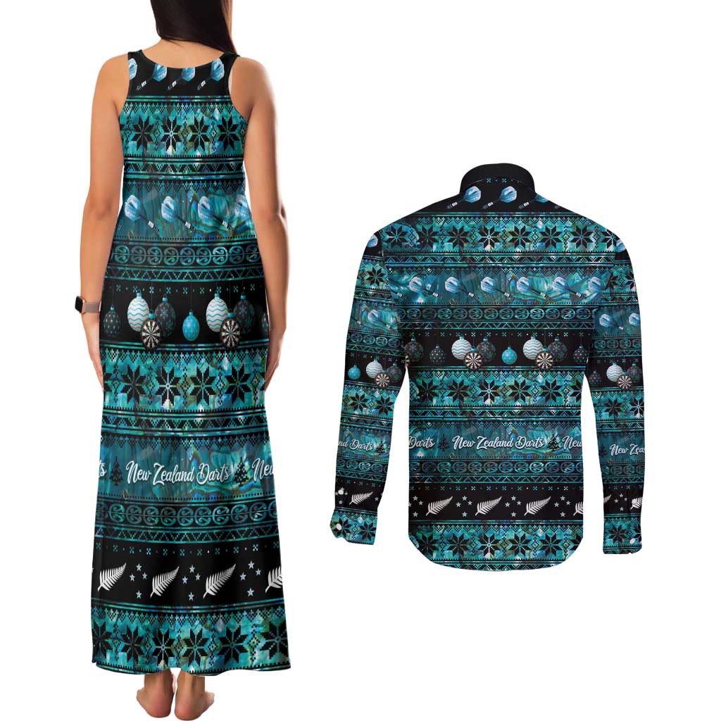 New Zealand Darts Christmas Couples Matching Tank Maxi Dress and Long Sleeve Button Shirt Merry Xmas Aotearoa Maori Paua Shell - Polynesian Pride