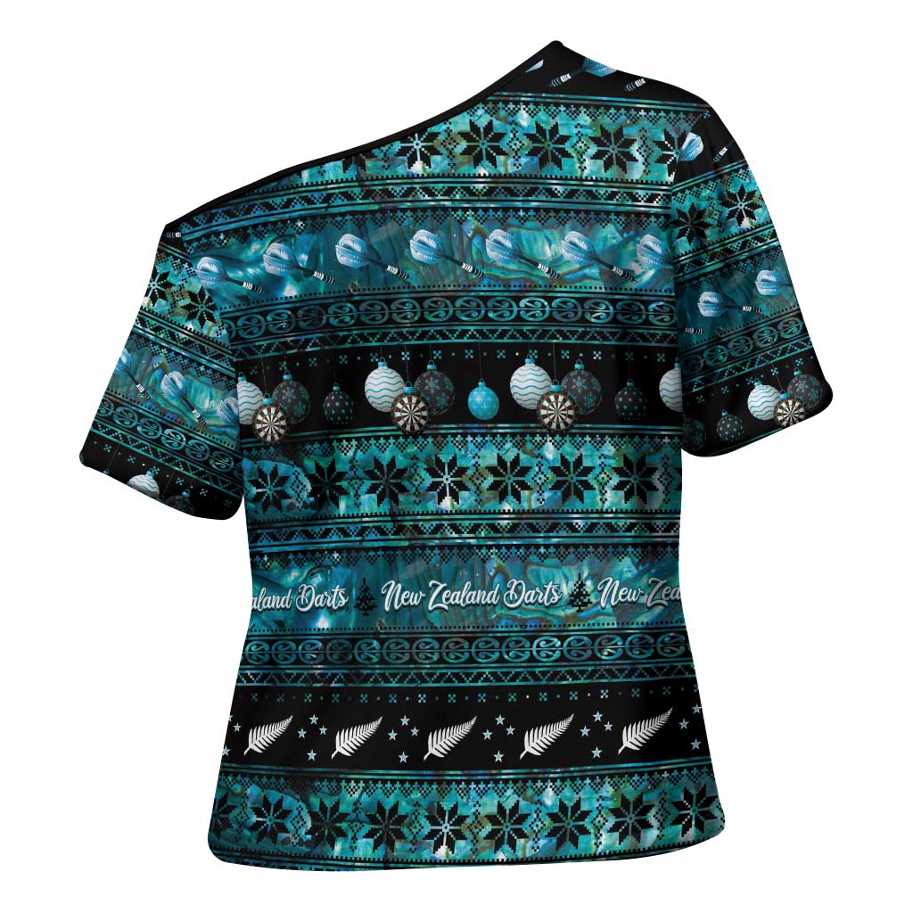 New Zealand Darts Christmas Cross Shoulder Shirt Merry Xmas Aotearoa Maori Paua Shell - Polynesian Pride