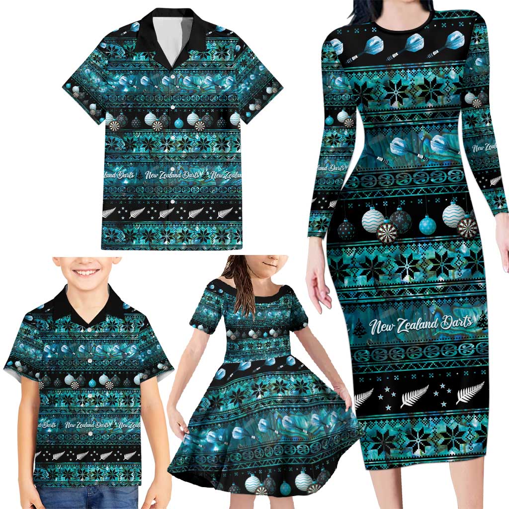 New Zealand Darts Christmas Family Matching Long Sleeve Bodycon Dress and Hawaiian Shirt Merry Xmas Aotearoa Maori Paua Shell - Polynesian Pride