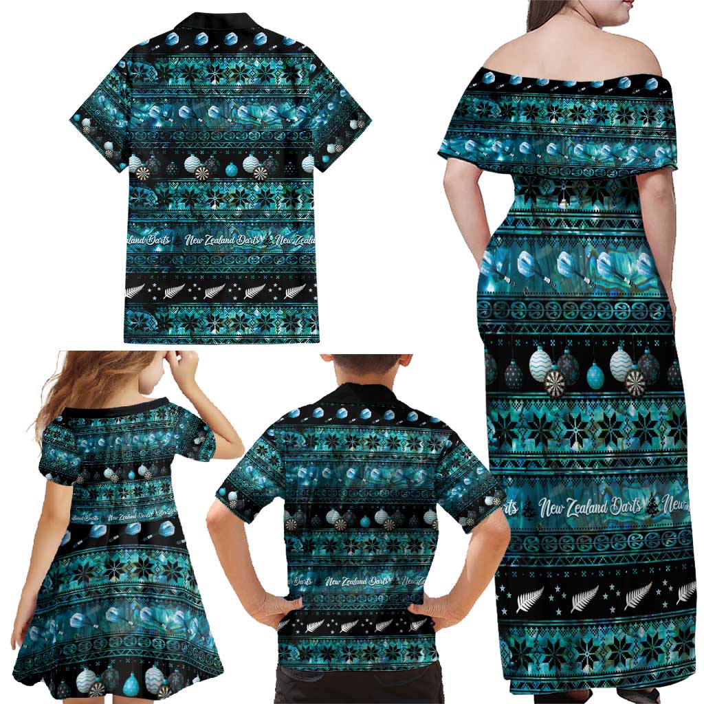 New Zealand Darts Christmas Family Matching Off Shoulder Maxi Dress and Hawaiian Shirt Merry Xmas Aotearoa Maori Paua Shell - Polynesian Pride