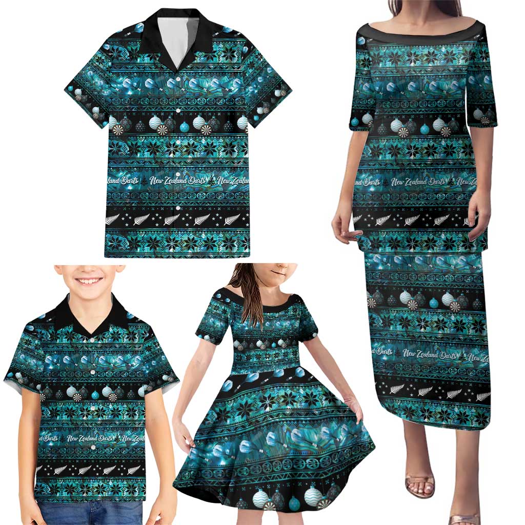 New Zealand Darts Christmas Family Matching Puletasi and Hawaiian Shirt Merry Xmas Aotearoa Maori Paua Shell LT14 - Polynesian Pride