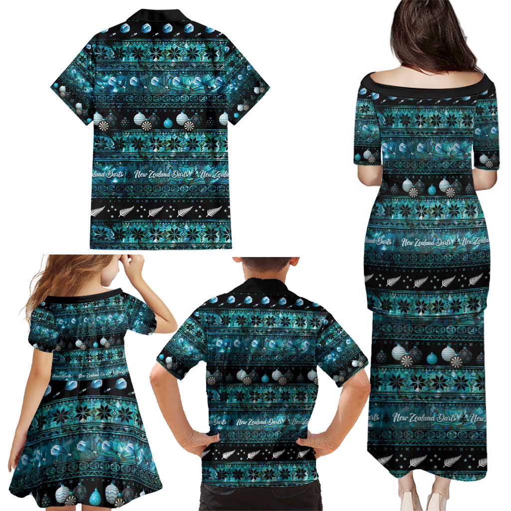 New Zealand Darts Christmas Family Matching Puletasi and Hawaiian Shirt Merry Xmas Aotearoa Maori Paua Shell LT14 - Polynesian Pride
