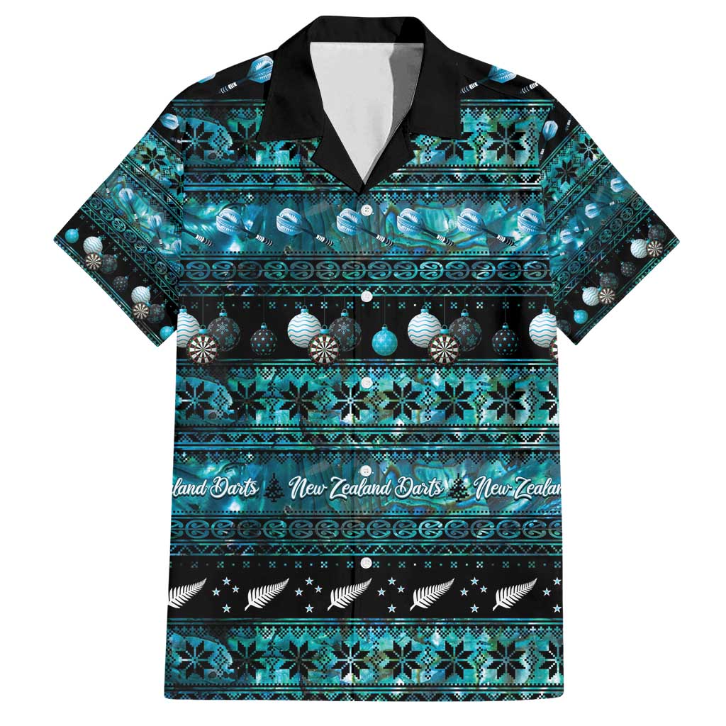 New Zealand Darts Christmas Family Matching Puletasi and Hawaiian Shirt Merry Xmas Aotearoa Maori Paua Shell LT14 Dad's Shirt - Short Sleeve Cyan - Polynesian Pride