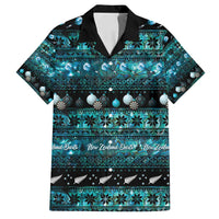 New Zealand Darts Christmas Family Matching Puletasi and Hawaiian Shirt Merry Xmas Aotearoa Maori Paua Shell LT14 Dad's Shirt - Short Sleeve Cyan - Polynesian Pride
