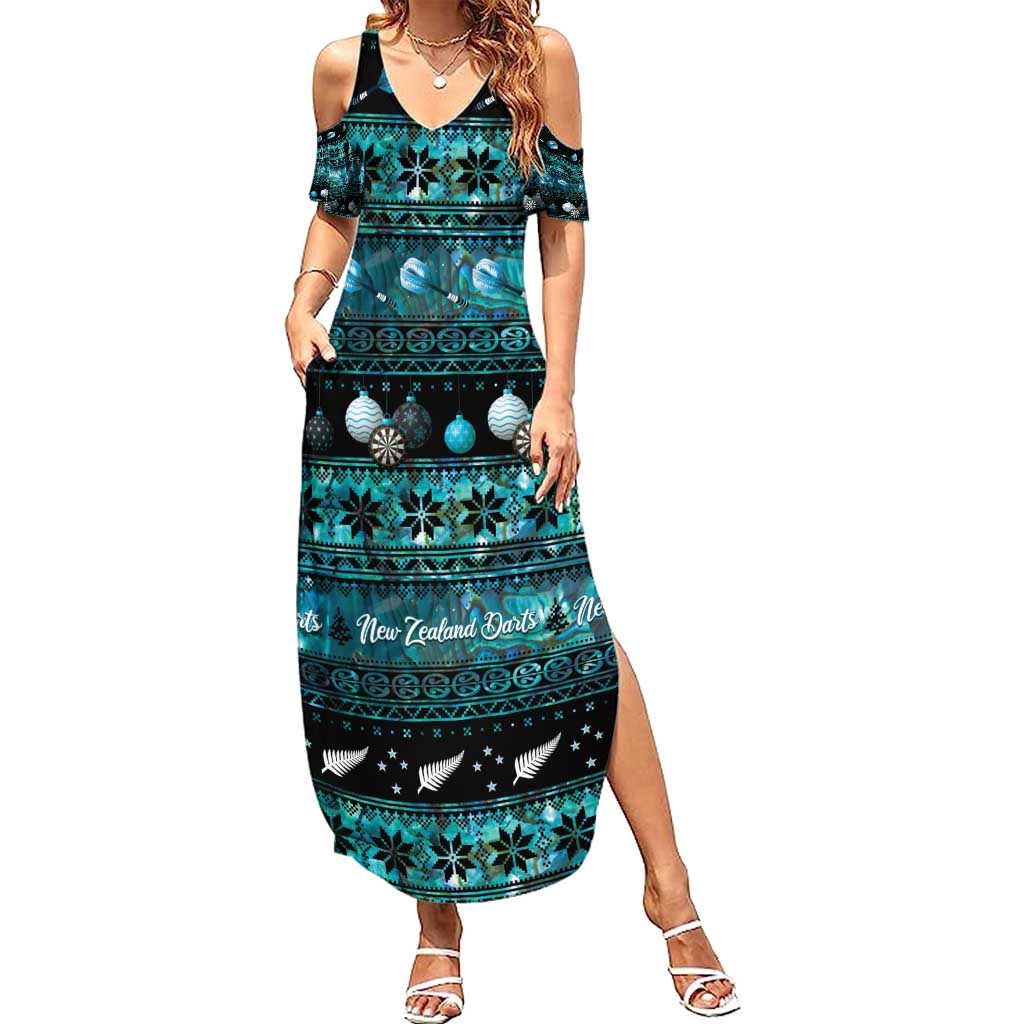 New Zealand Darts Christmas Family Matching Summer Maxi Dress and Hawaiian Shirt Merry Xmas Aotearoa Maori Paua Shell - Polynesian Pride