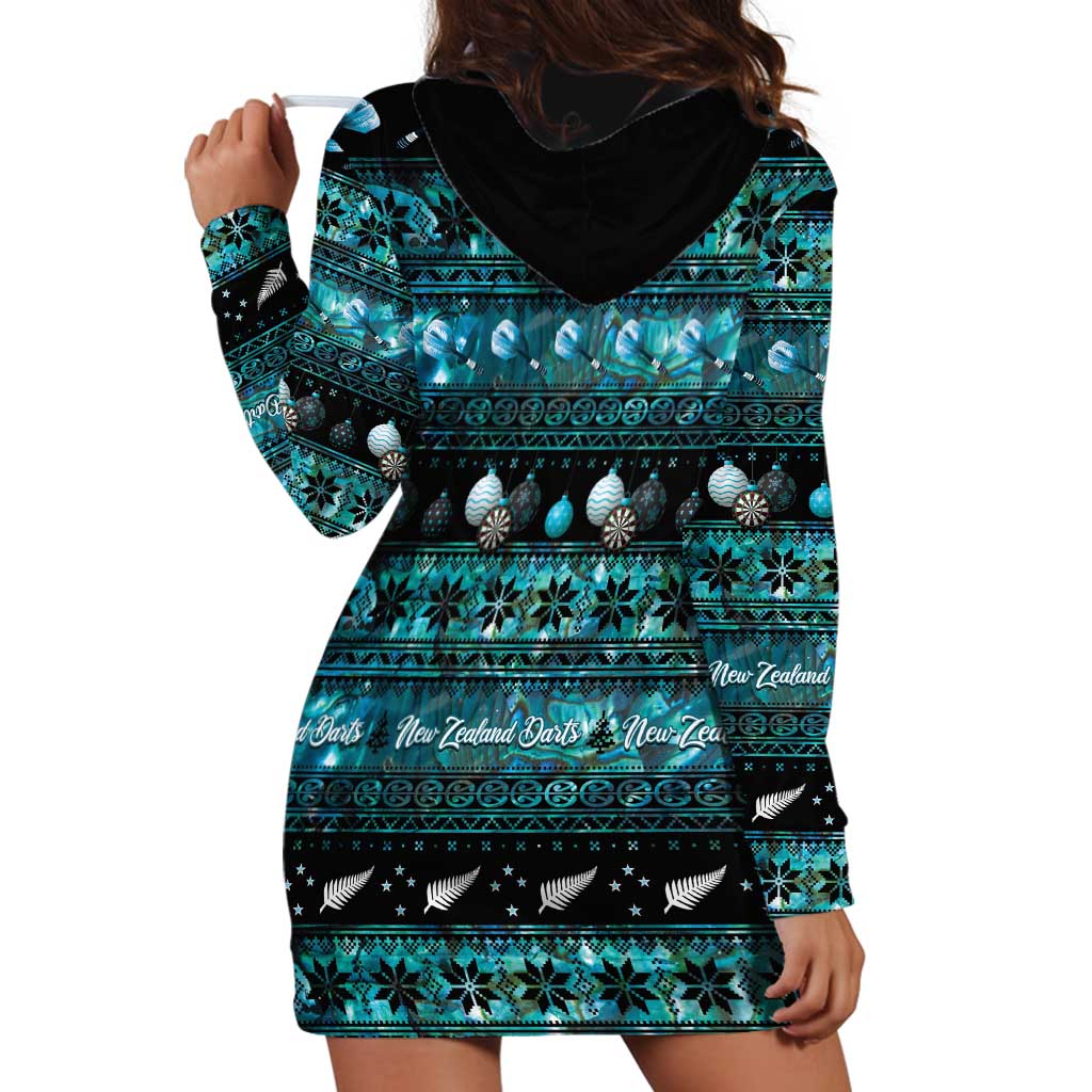 New Zealand Darts Christmas Hoodie Dress Merry Xmas Aotearoa Maori Paua Shell - Polynesian Pride