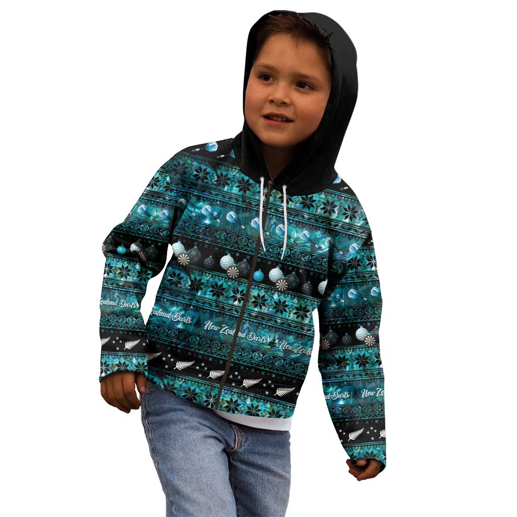 New Zealand Darts Christmas Kid Hoodie Merry Xmas Aotearoa Maori Paua Shell - Polynesian Pride