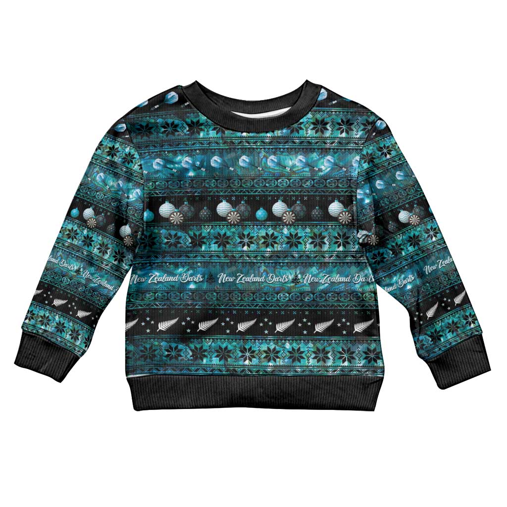 New Zealand Darts Christmas Kid Ugly Christmas Sweater Merry Xmas Aotearoa Maori Paua Shell - Polynesian Pride