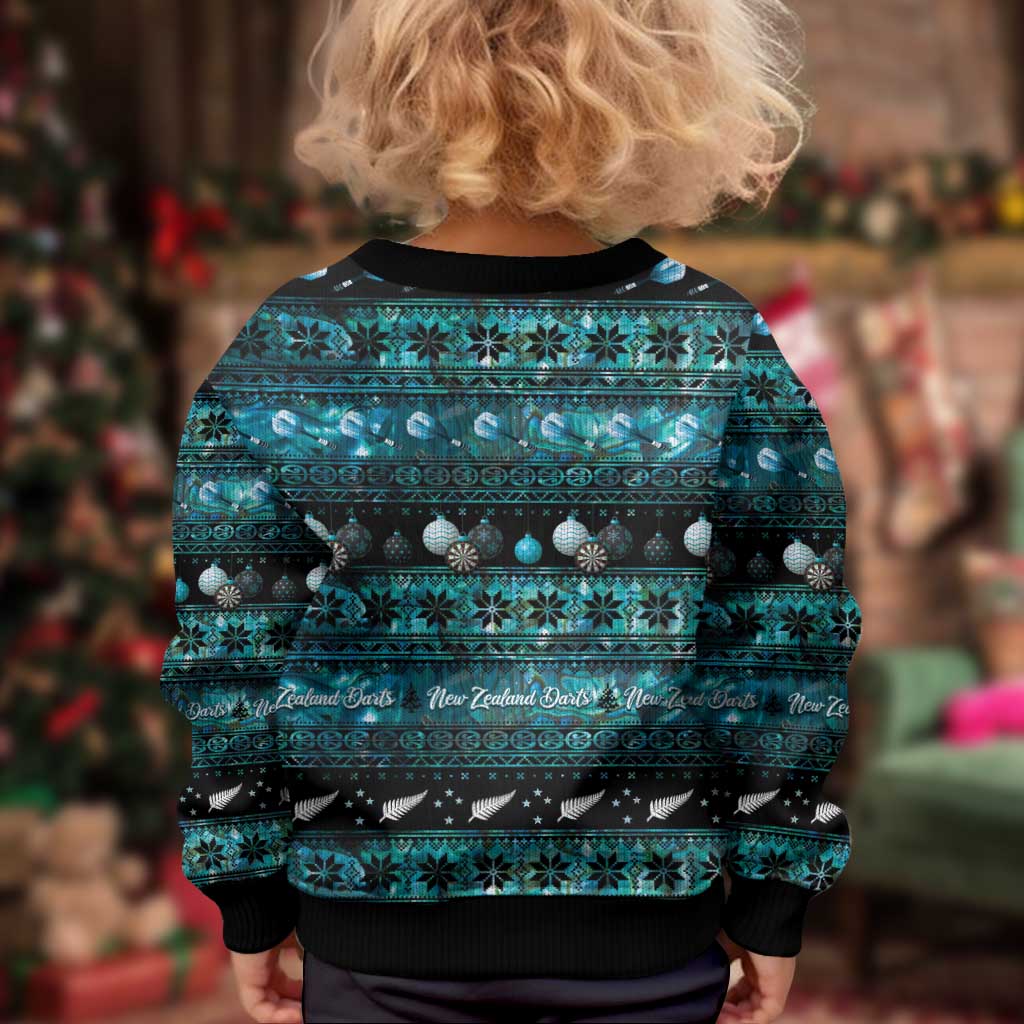 New Zealand Darts Christmas Kid Ugly Christmas Sweater Merry Xmas Aotearoa Maori Paua Shell - Polynesian Pride
