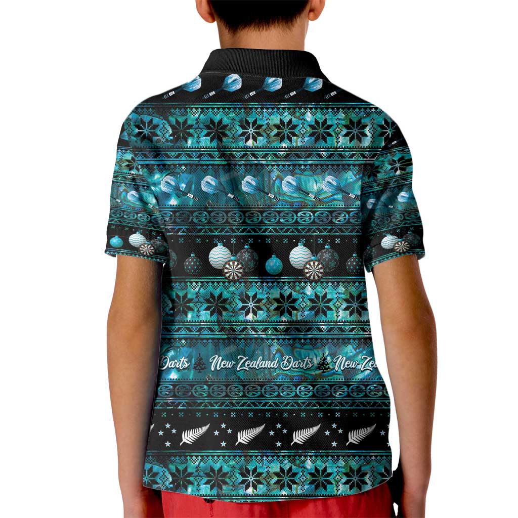 New Zealand Darts Christmas Kid Polo Shirt Merry Xmas Aotearoa Maori Paua Shell - Polynesian Pride