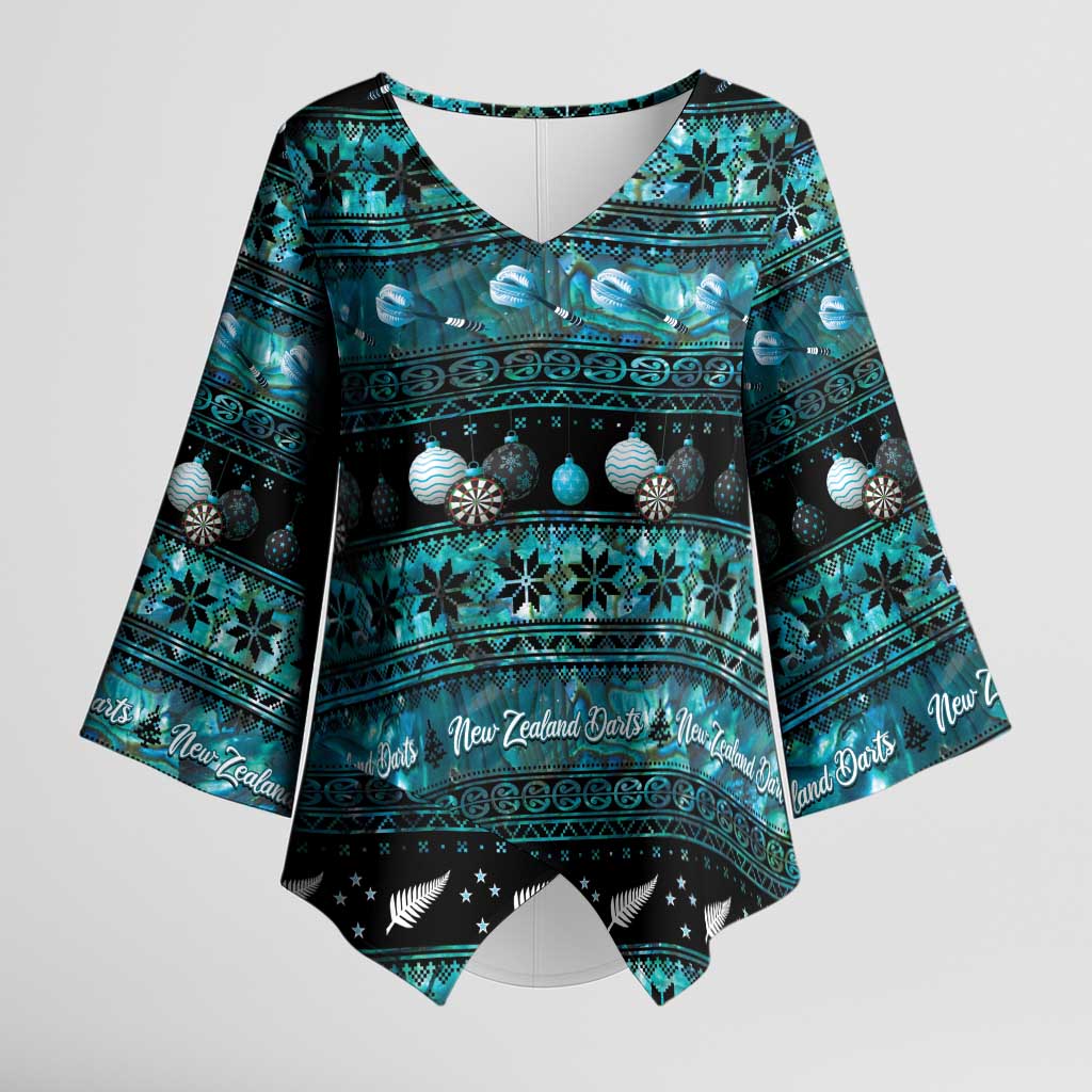New Zealand Darts Christmas Kimono Sleeve Blouse Merry Xmas Aotearoa Maori Paua Shell - Polynesian Pride