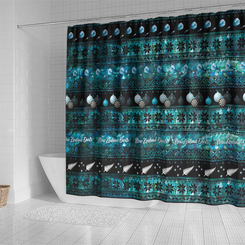 New Zealand Darts Christmas Shower Curtain Merry Xmas Aotearoa Maori Paua Shell - Polynesian Pride