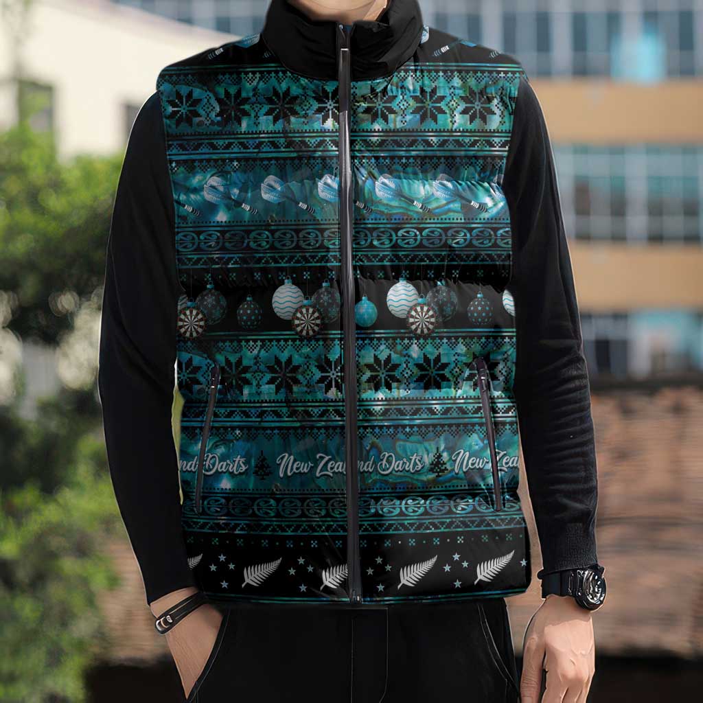 New Zealand Darts Christmas Sleeveless Puffer Jacket Merry Xmas Aotearoa Maori Paua Shell - Polynesian Pride