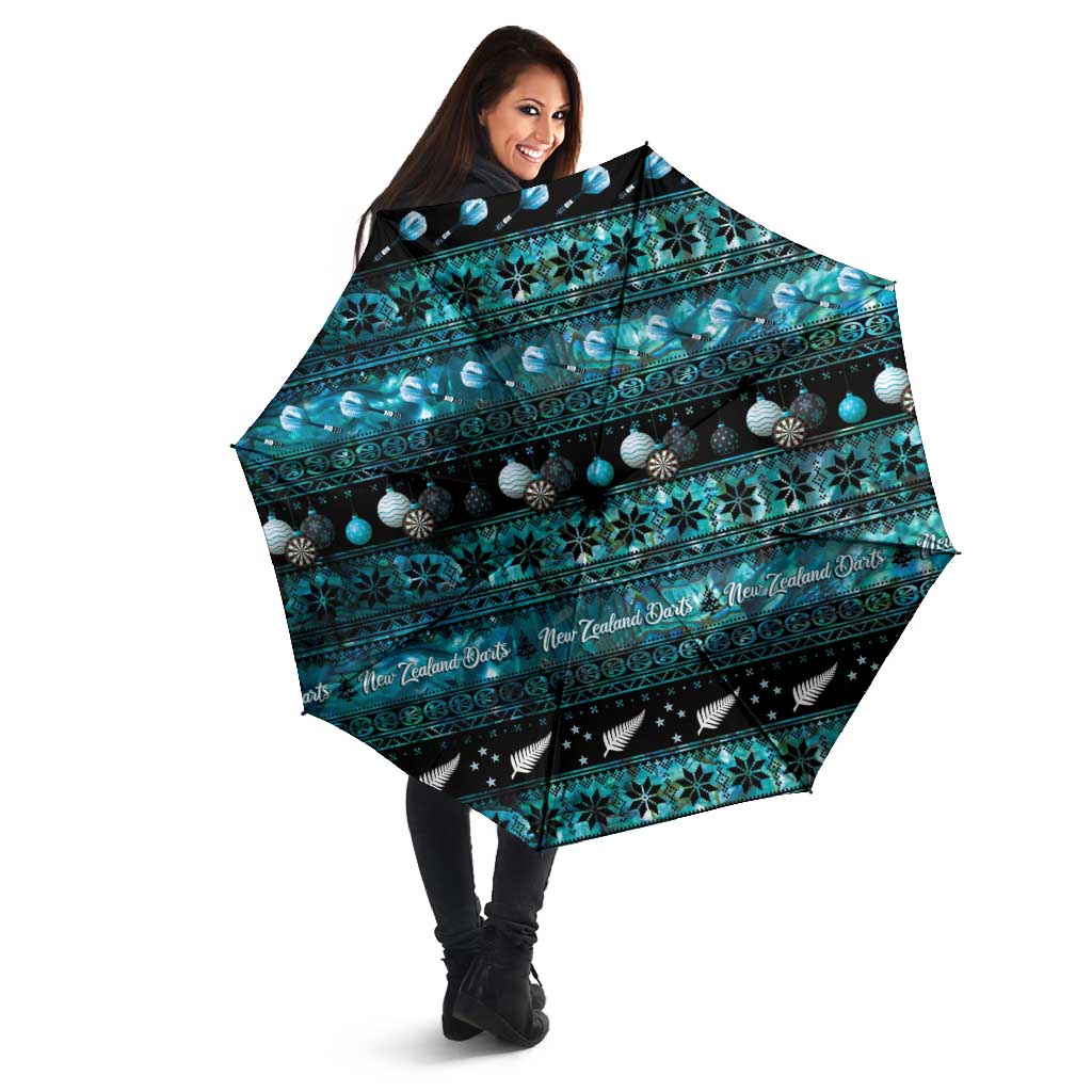 New Zealand Darts Christmas Umbrella Merry Xmas Aotearoa Maori Paua Shell - Polynesian Pride