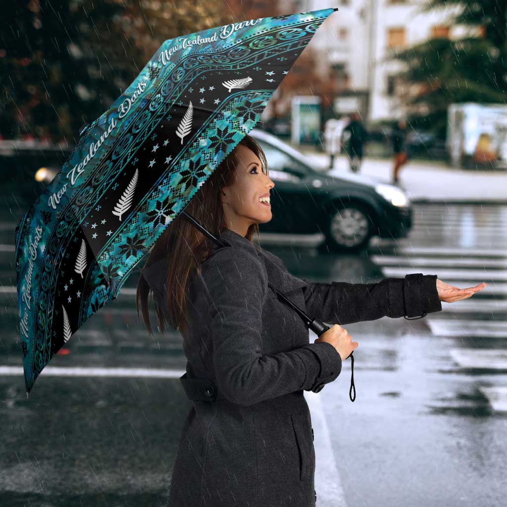 New Zealand Darts Christmas Umbrella Merry Xmas Aotearoa Maori Paua Shell - Polynesian Pride