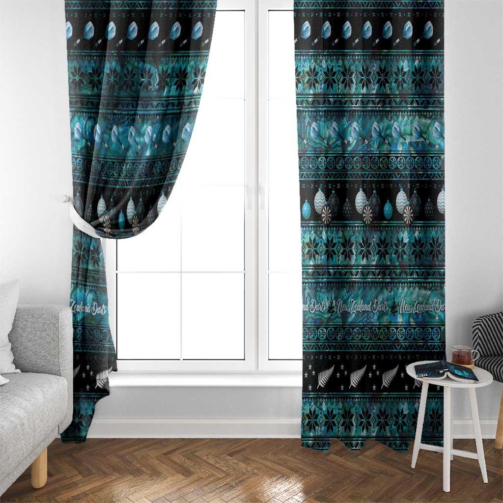 New Zealand Darts Christmas Window Curtain Merry Xmas Aotearoa Maori Paua Shell - Polynesian Pride
