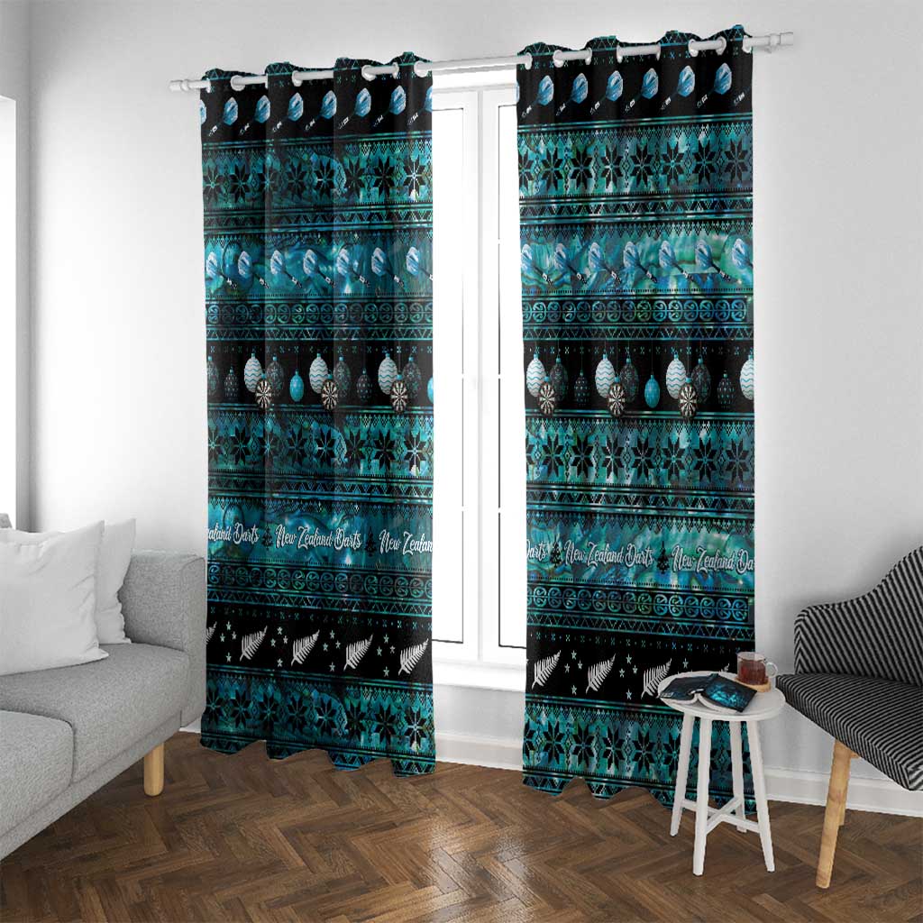 New Zealand Darts Christmas Window Curtain Merry Xmas Aotearoa Maori Paua Shell - Polynesian Pride