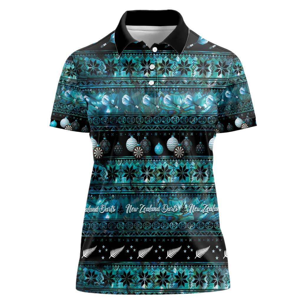 New Zealand Darts Christmas Women Polo Shirt Merry Xmas Aotearoa Maori Paua Shell - Polynesian Pride