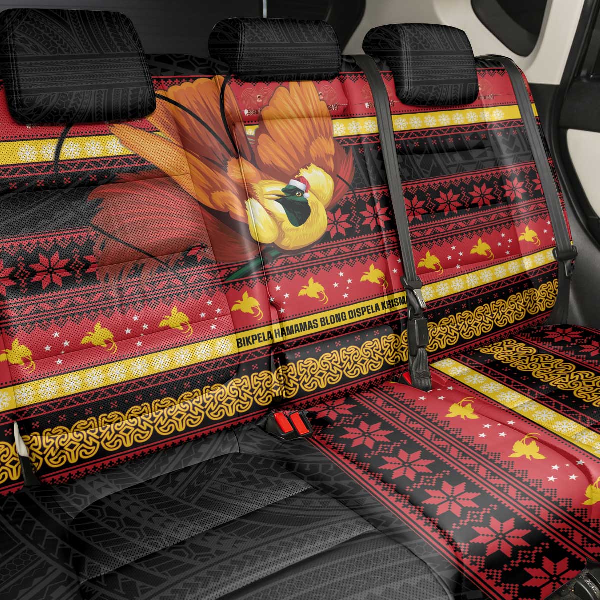Papua New Guinea Christmas Back Car Seat Cover Bikpela hamamas blong dispela Krismas - Polynesian Pride