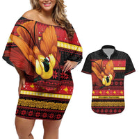 Papua New Guinea Christmas Couples Matching Off Shoulder Short Dress and Hawaiian Shirt Bikpela hamamas blong dispela Krismas - Polynesian Pride