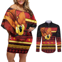 Papua New Guinea Christmas Couples Matching Off Shoulder Short Dress and Long Sleeve Button Shirt Bikpela hamamas blong dispela Krismas - Polynesian Pride