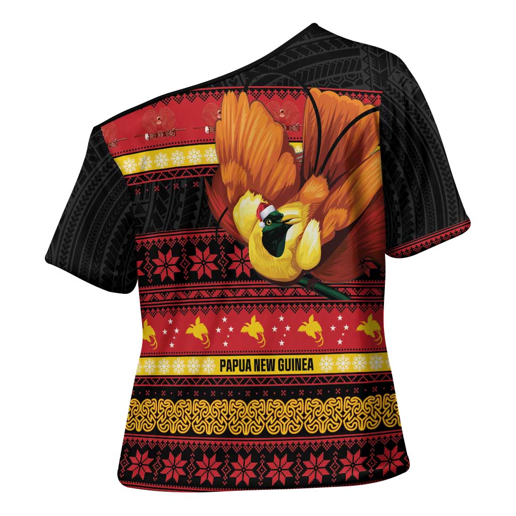 Papua New Guinea Christmas Cross Shoulder Shirt Bikpela hamamas blong dispela Krismas - Polynesian Pride