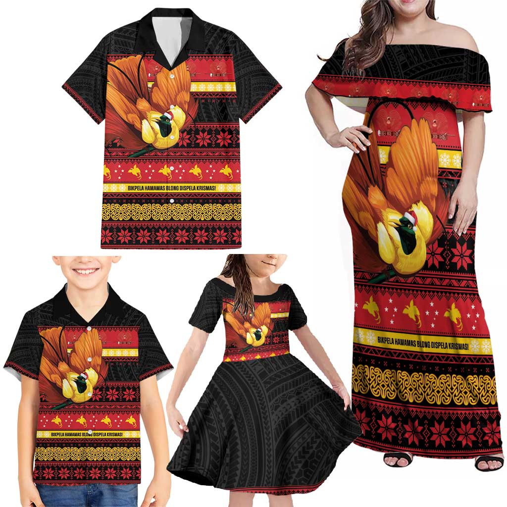 Papua New Guinea Christmas Family Matching Off Shoulder Maxi Dress and Hawaiian Shirt Bikpela hamamas blong dispela Krismas - Polynesian Pride