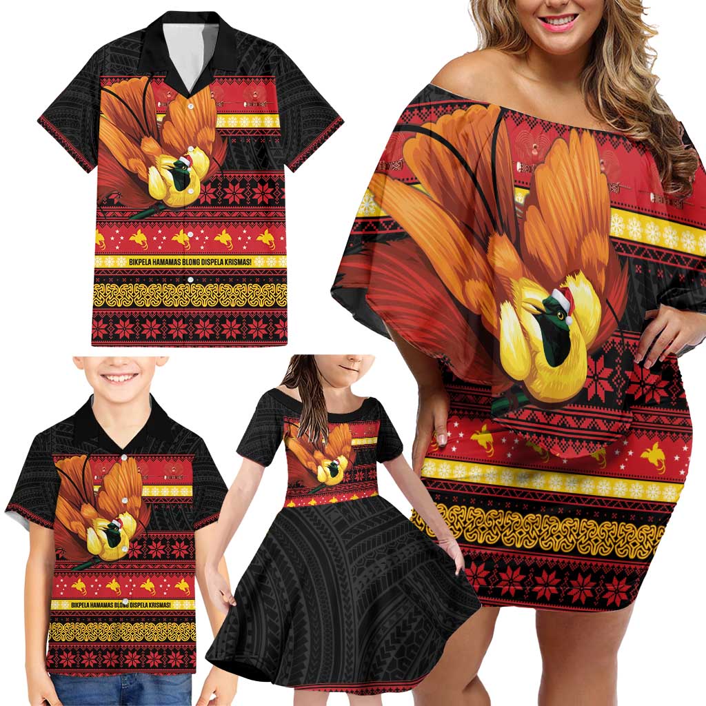 Papua New Guinea Christmas Family Matching Off Shoulder Short Dress and Hawaiian Shirt Bikpela hamamas blong dispela Krismas - Polynesian Pride