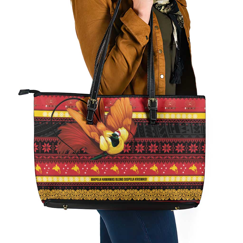Papua New Guinea Christmas Leather Tote Bag Bikpela hamamas blong dispela Krismas - Polynesian Pride