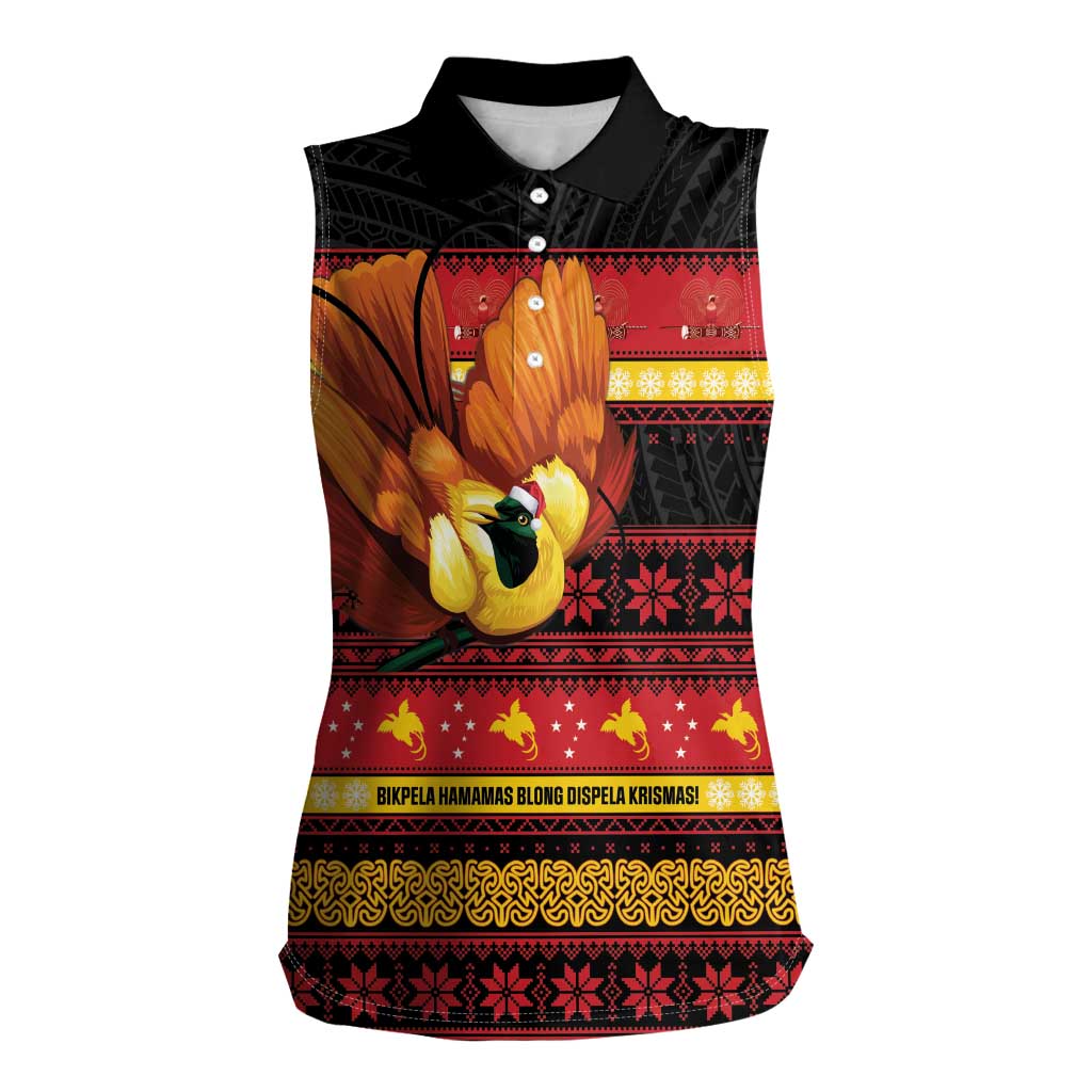 Papua New Guinea Christmas Women Sleeveless Polo Shirt Bikpela hamamas blong dispela Krismas - Polynesian Pride