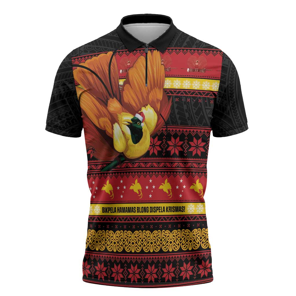 Papua New Guinea Christmas Zipper Polo Shirt Bikpela hamamas blong dispela Krismas - Polynesian Pride
