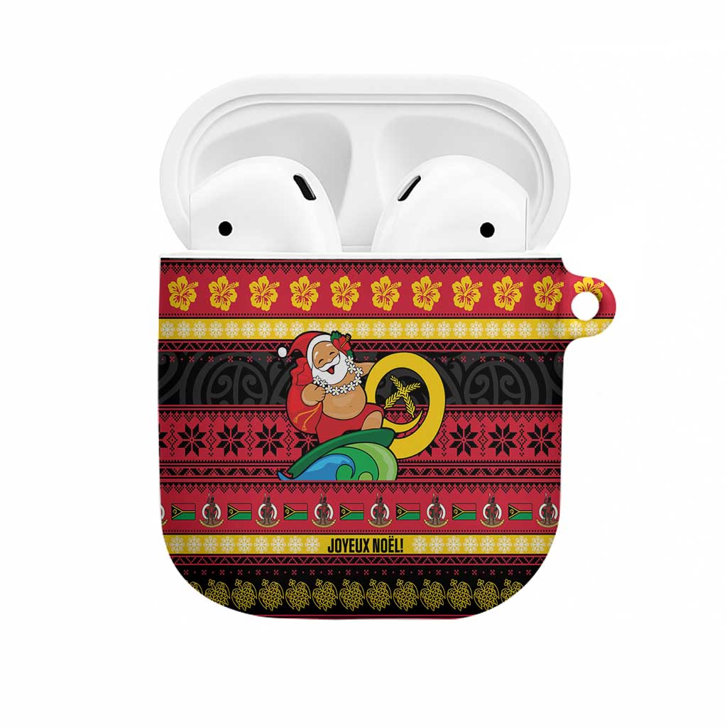 Vanuatu Christmas AirPods Case Joyeux Noel Surfing Santa With Boar Tusk - Polynesian Pride