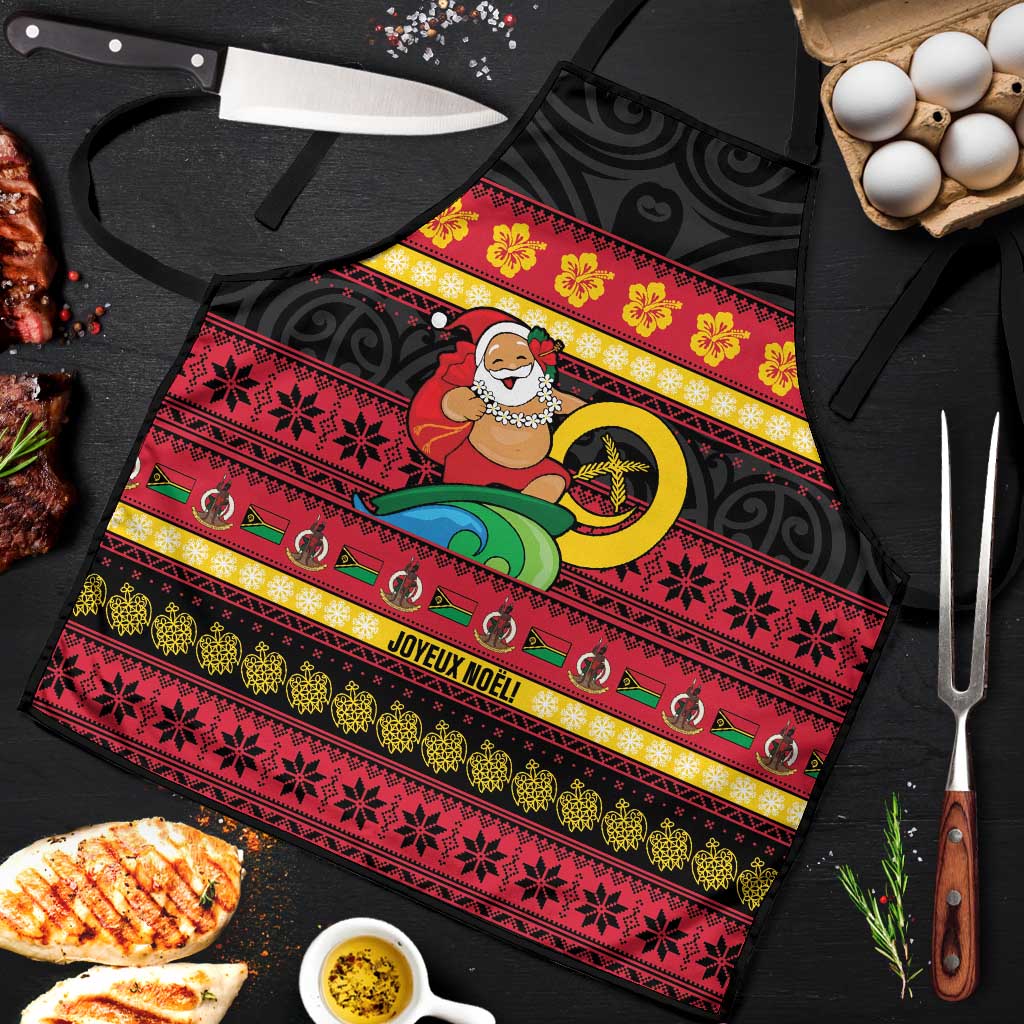 Vanuatu Christmas Apron Joyeux Noel Surfing Santa With Boar Tusk - Polynesian Pride