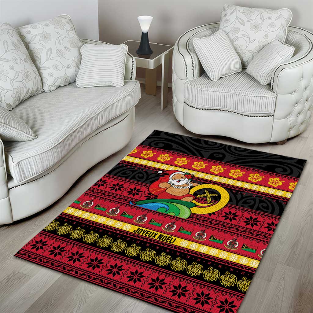 Vanuatu Christmas Area Rug Joyeux Noel Surfing Santa With Boar Tusk - Polynesian Pride