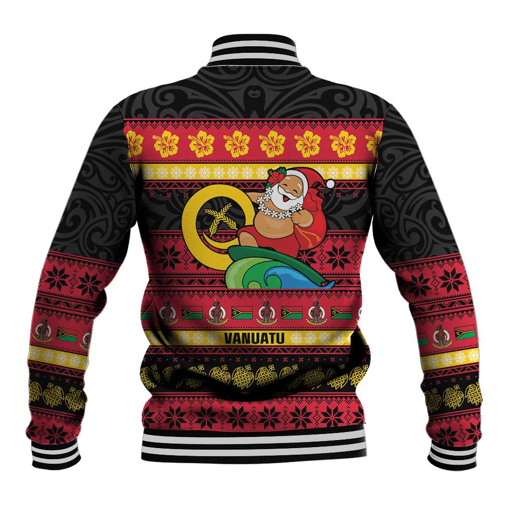 Vanuatu Christmas Baseball Jacket Joyeux Noel Surfing Santa With Boar Tusk - Polynesian Pride