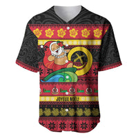 Vanuatu Christmas Baseball Jersey Joyeux Noel Surfing Santa With Boar Tusk - Polynesian Pride