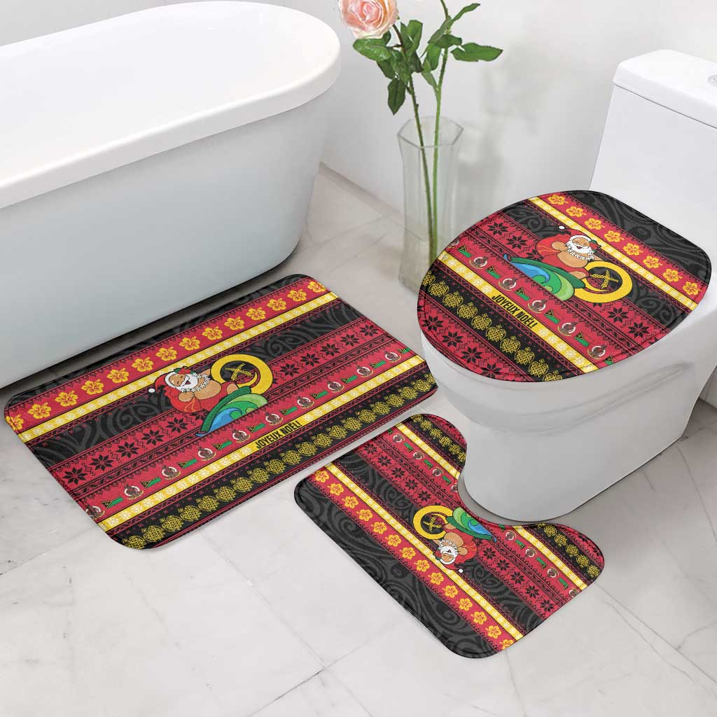 Vanuatu Christmas Bathroom Set Joyeux Noel Surfing Santa With Boar Tusk - Polynesian Pride