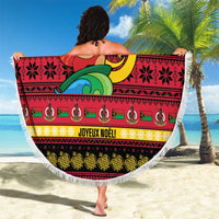 Vanuatu Christmas Beach Blanket Joyeux Noel Surfing Santa With Boar Tusk - Polynesian Pride