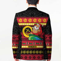 Vanuatu Christmas Blazer Joyeux Noel Surfing Santa With Boar Tusk - Polynesian Pride