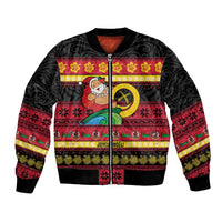 Vanuatu Christmas Bomber Jacket Joyeux Noel Surfing Santa With Boar Tusk - Polynesian Pride