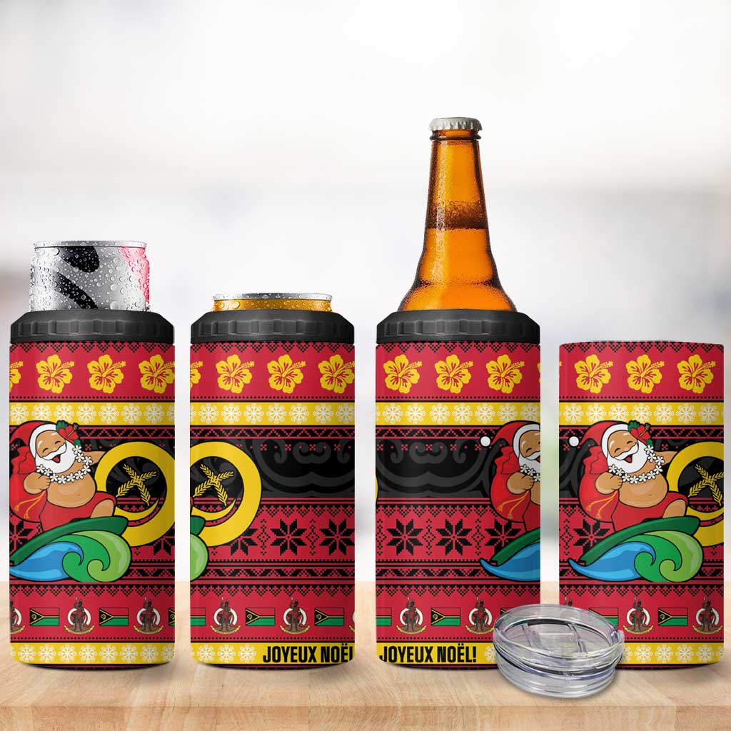 Vanuatu Christmas 4 in 1 Can Cooler Tumbler Joyeux Noel Surfing Santa With Boar Tusk - Polynesian Pride
