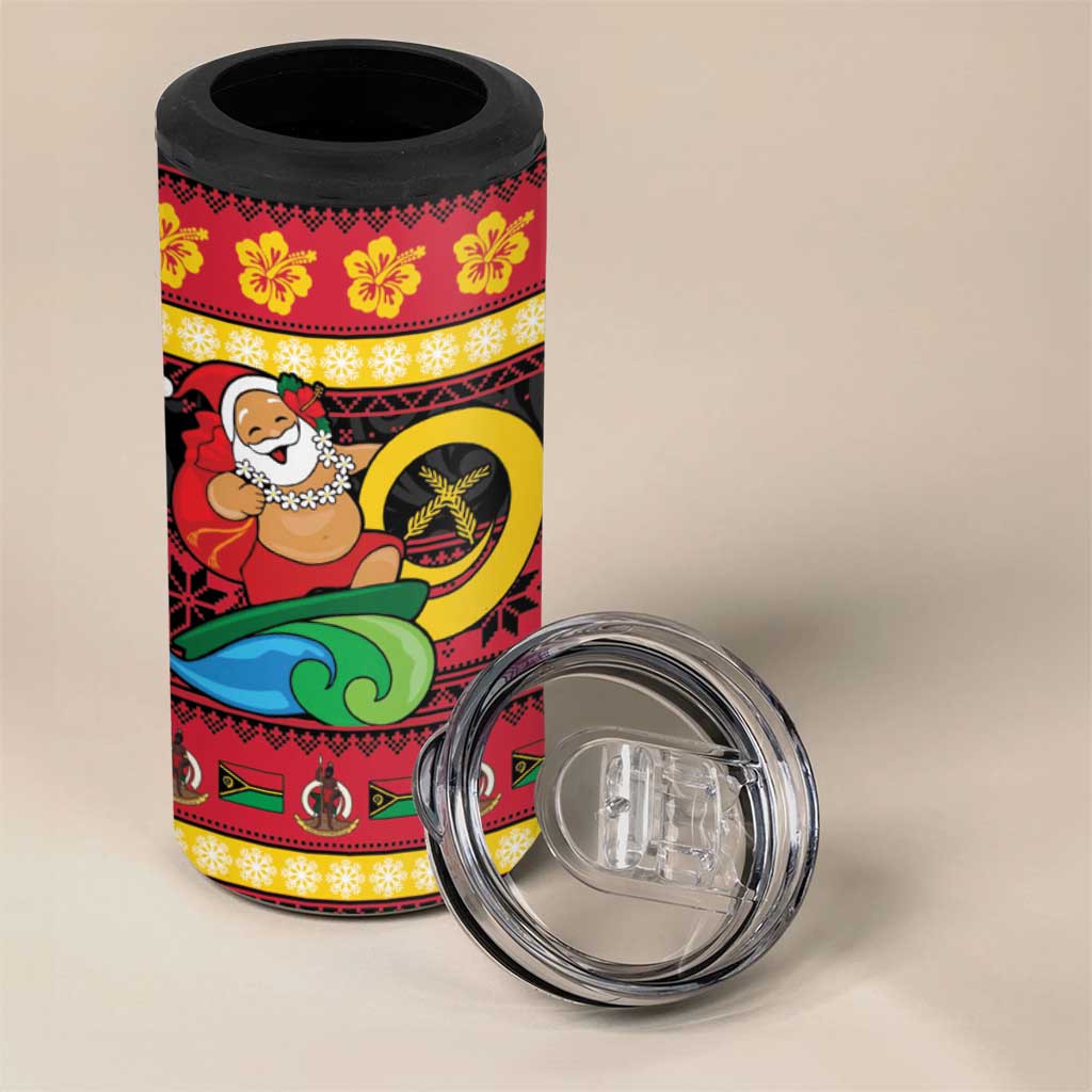 Vanuatu Christmas 4 in 1 Can Cooler Tumbler Joyeux Noel Surfing Santa With Boar Tusk - Polynesian Pride