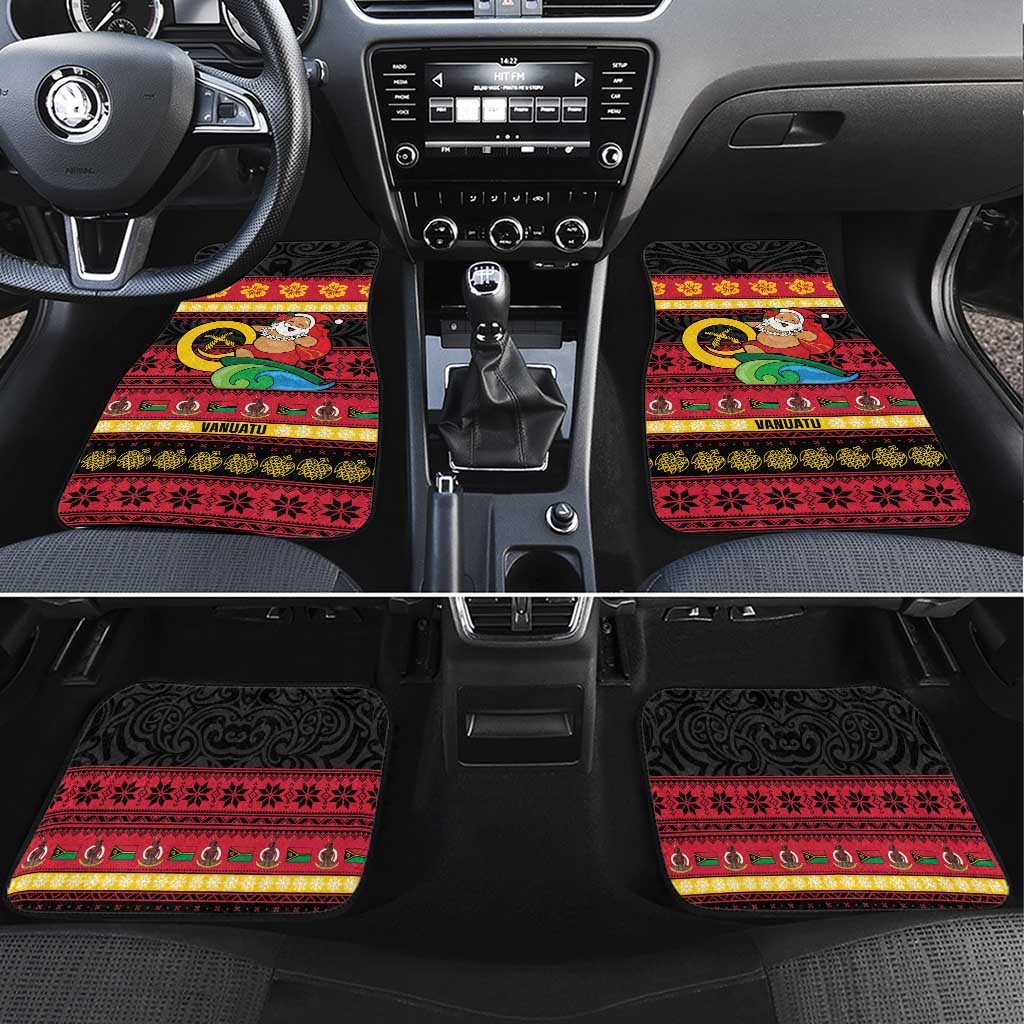 Vanuatu Christmas Car Mats Joyeux Noel Surfing Santa With Boar Tusk - Polynesian Pride